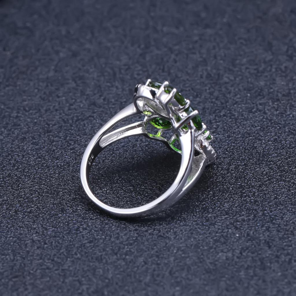 Light Luxury Design Natural Diopside Ring, High-End S925 Sterling Silver Inlaid Natural Colored Treasure Ring