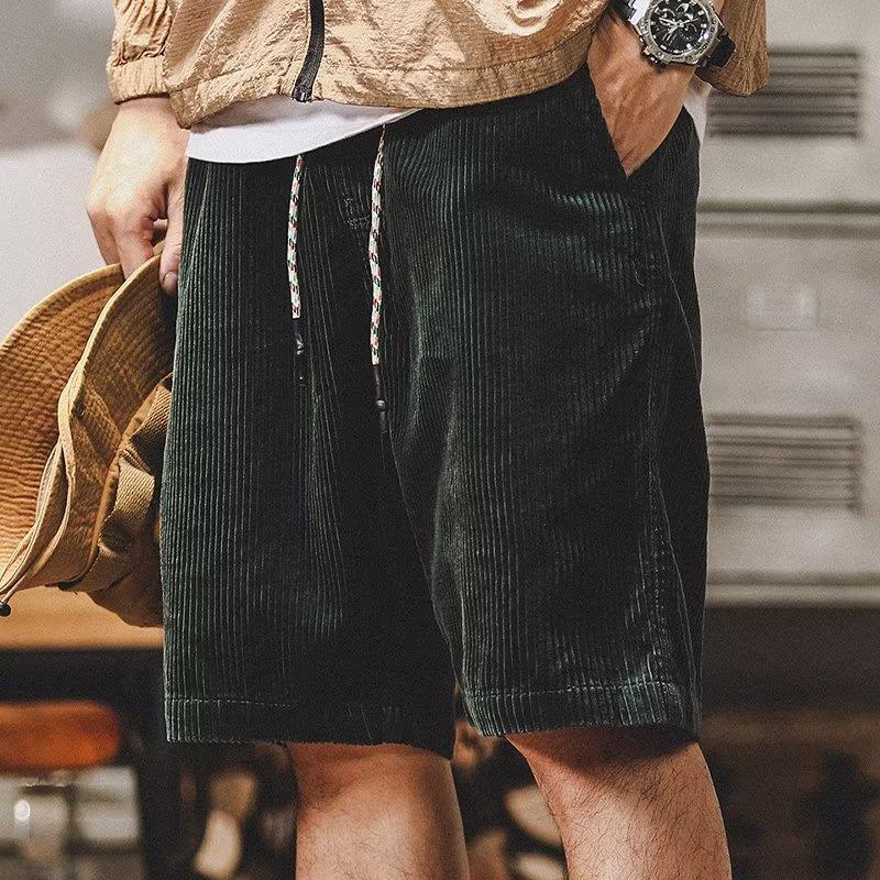 Men's Trendy Retro Corduroy Workwear Shorts - Casual Loose Fit Five-Point Design