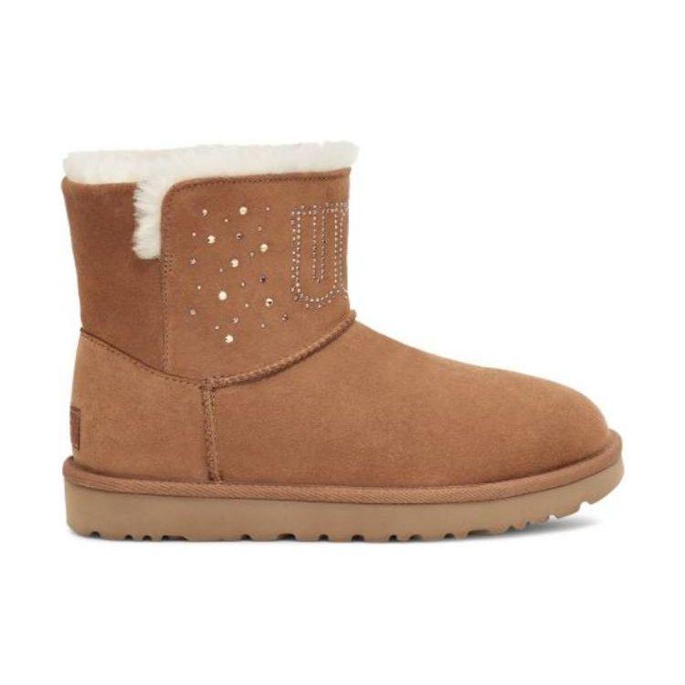 UGG Comfortable Casual Short Snow Boots With Rhinestones Women Boots Chestnut 1125911-CHE