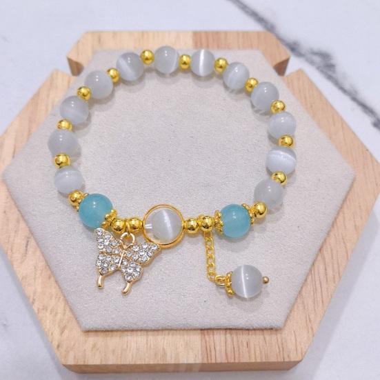 Women Bracelet with Elastic Cord Butterfly Pendant Tassel Faux Opal Contrast Color Good Fortune Symbolization Bestie Birthday Gift Wrist Jewelry