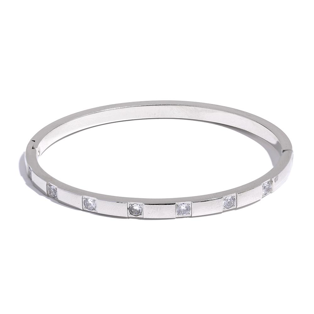 

Yhpup Stylish Cubic Zirconia Stainless Steel Wrist Bangle Bracelet 18K Gold Plated Waterproof Jewelry for Women Charm Fashion