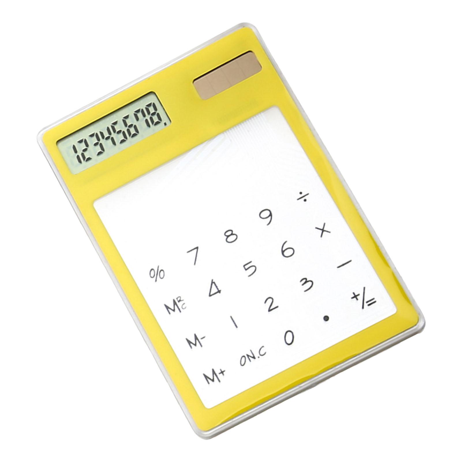 

Solar Powered Calculator Touch Screen 8 Digit LCD Display Portable Transparent Calculator for Office School Home Yellow