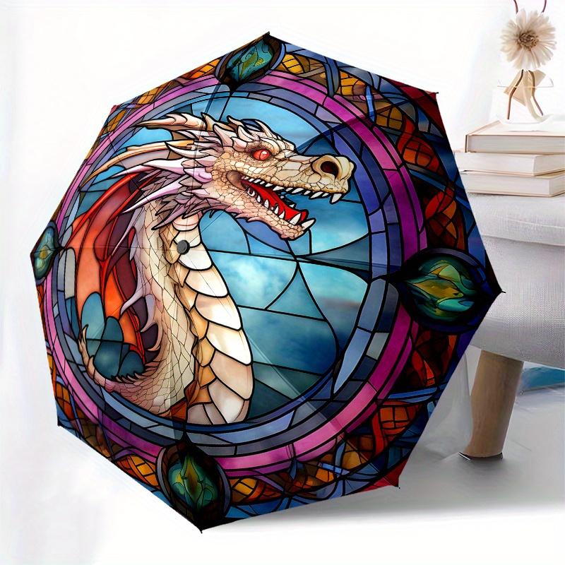 Stained Glass Dragon Window Panel - Fantasy Art Decor Umbrella Day Gift Y251