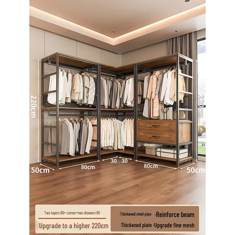 Metal Walk-In Wardrobe: Floor-Standing Clothes Rack, Open Garment and Hat Rack, Bedroom Shelf Assembly
