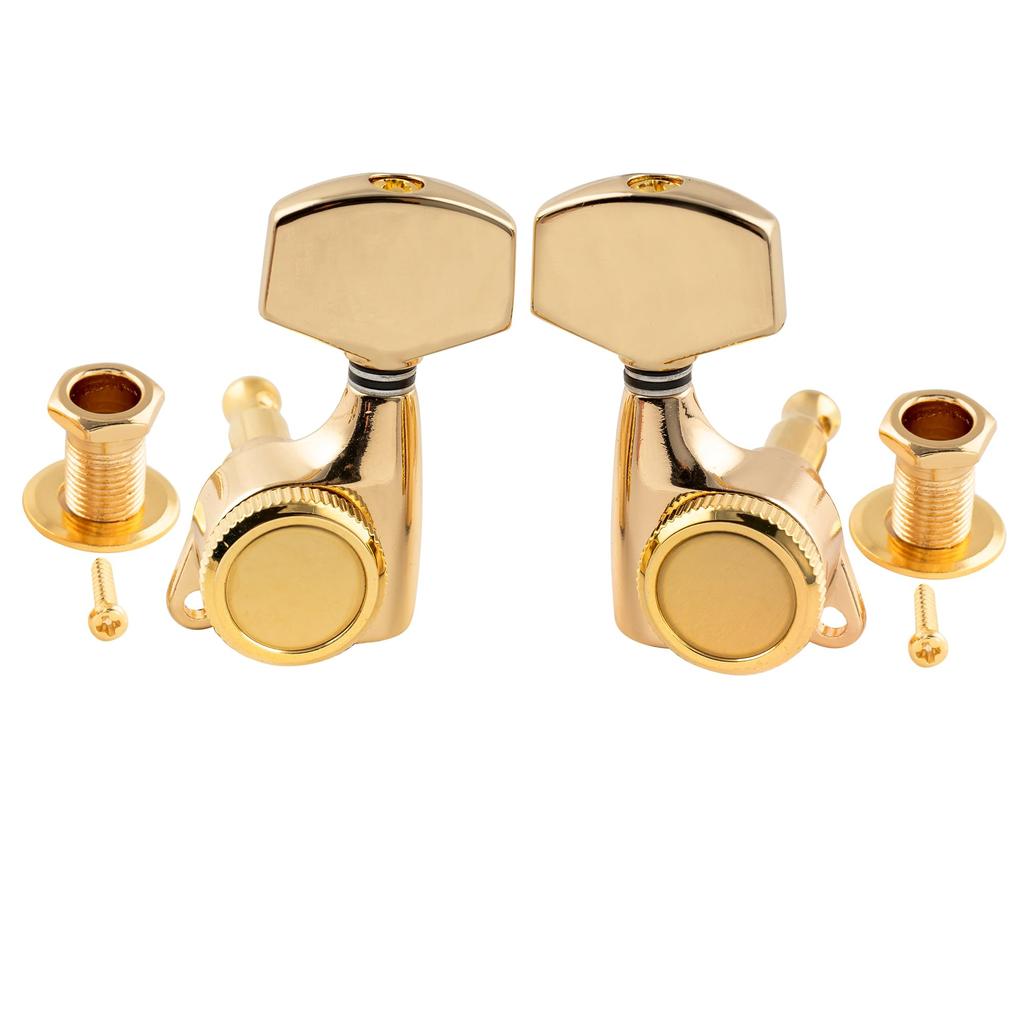 Musiclily Pro L3R3 Locking Tuners for Electric and Acoustic Gold Large Hex Buttons Guitars,