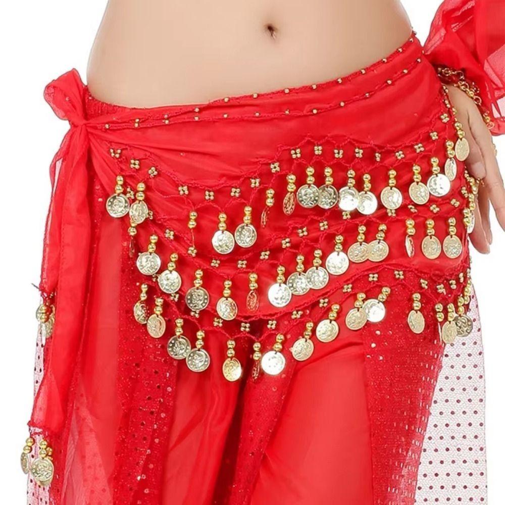 Gold Color Coins Belly Dance Hip Scarf Three Layers Hip Scarf Wrap  Female Accessories