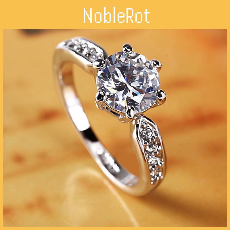 Women Elegant Geometric White Copper Ring Diamond Weddings Engagements