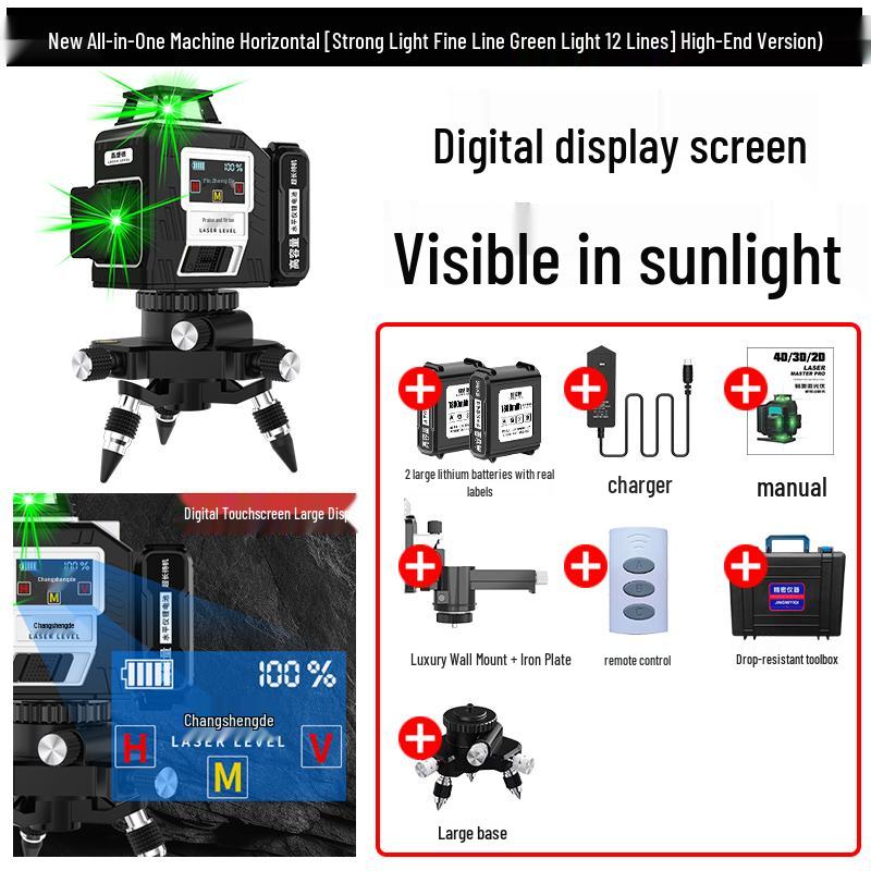 12-Line Green Laser Level with 8-Line Red Infrared Projection, 3D Blue Light, Wall-Mounted, High-Precision Automatic Laser by Mai Taibao.