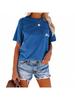 Women's Letter Print Crew Neck T-Shirt Short Sleeve Loose Basic Tee with Pocket