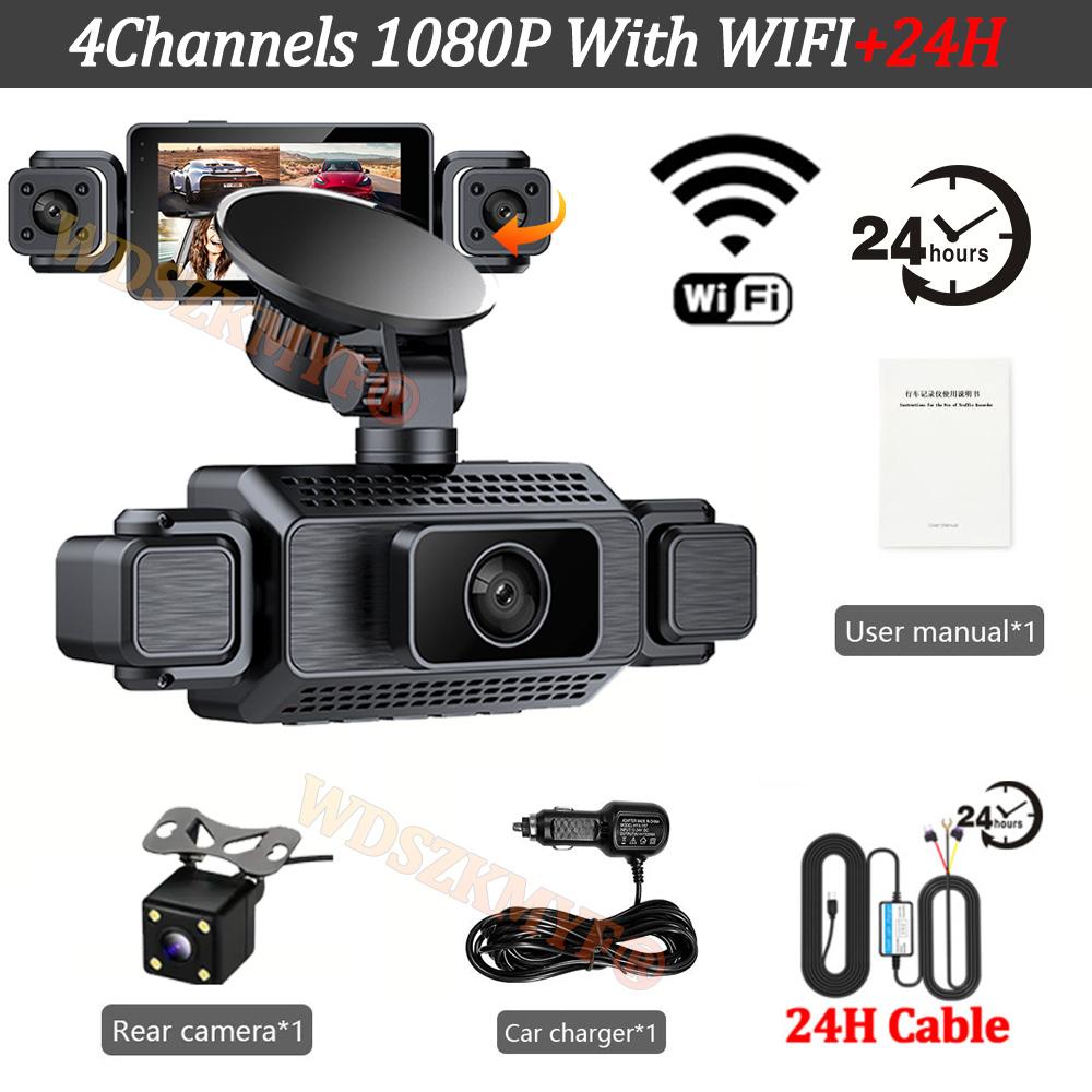 WIFI APP Dash Cam 4*1080P Video Recorder 3/4 Lens Car DVR 360 Degrees Rear view camera 24H Parking Monitor Car Assecories
