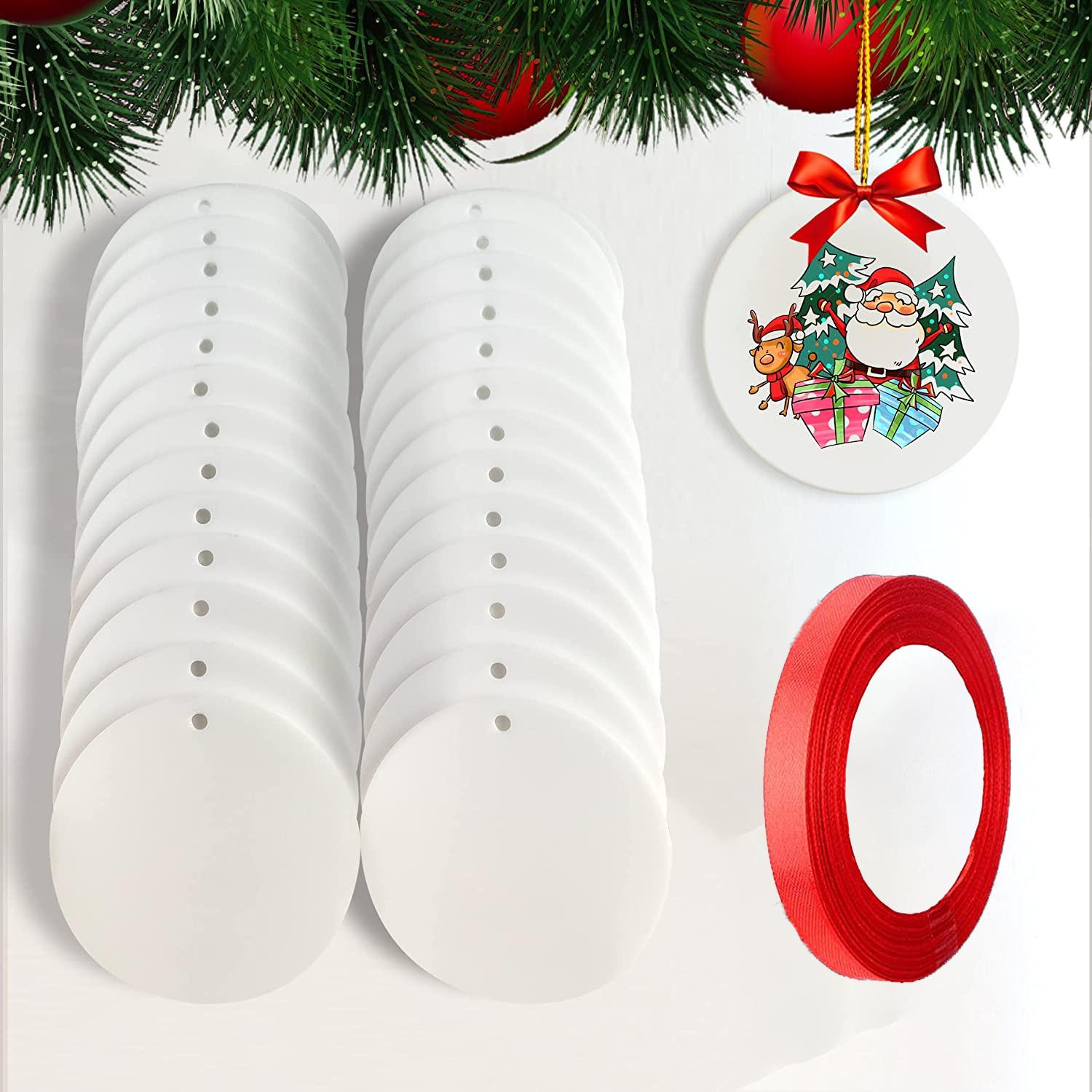 

30/50Pcs 3In Acrylic Sublimation Ornament Blank with Hole, Round White Acrylic Craft for DIY Painting,Christmas Tree Decoration 30PCS