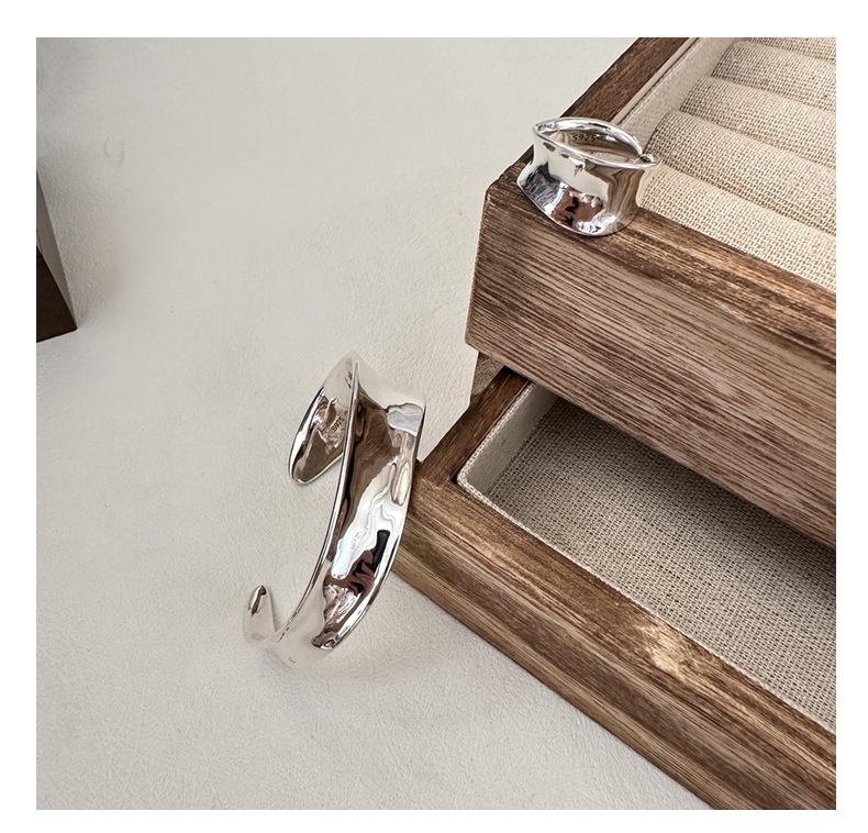 S925 Sterling Silver Textured Curved Ring - Korean Style Fashionable Jewelry