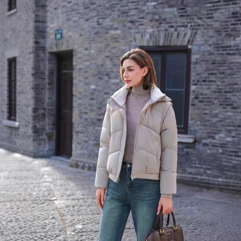 Lamb down hooded down cotton clothes women's winter new fashionable sweet detachable sleeves thin bread clothes