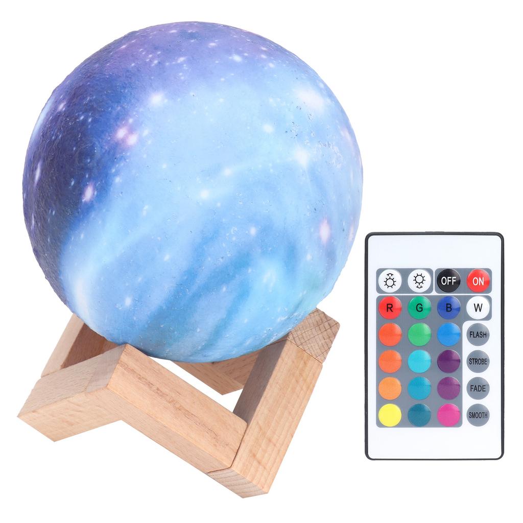 Mini LED Moon Lamp USB Charging 16‑Colors Remote Night Light with Wood Stand Birthday Gift