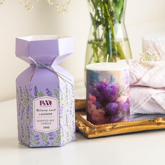 Scented Pillar Candle for Home Decor & Gifting – Lavender Scented | Set of 1 – 3X4 Inch – Designer Candle | Soy Wax – 390gm |
