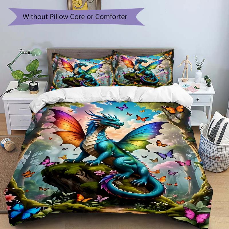 

3 шт. Комплект постельного белья «Бабочки и драконы» - Включает 1 пододеяльник и 2 наволочки, Удобное постельное белье в стильном дизайне для спальни, Ma 135x200cm