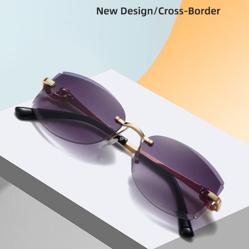 New Fashionable Sunglasses Women Cut Edge Design Metal Frameless Sun Glasses Gradient Color Retro Trend Shades Outdoor Sunnies