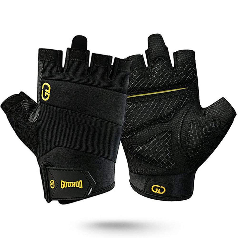 

GOUNOD GL058 Non Slip Thickened Palm Protection Half Finger Gloves for Weightlifting Gym Fitness , Black/Size L A
