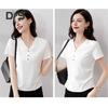 Damen T-Shirt mit V-Ausschnitt und Knöpfen, kurzärmelig, schmale Passform, weich, elastisch, Pullover, Oberteile für den Pendlerstil