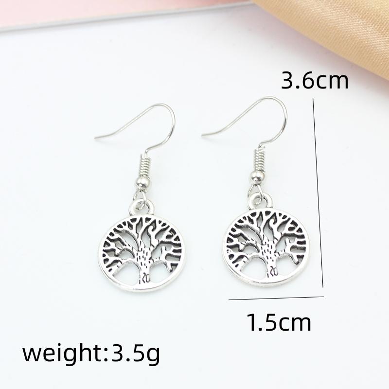 Exaggerated Auspicious Tree of Life Alloy Pendant Earring Woman Vintage Geometric Round Brincos Jewelry Orejeras Girl Gift