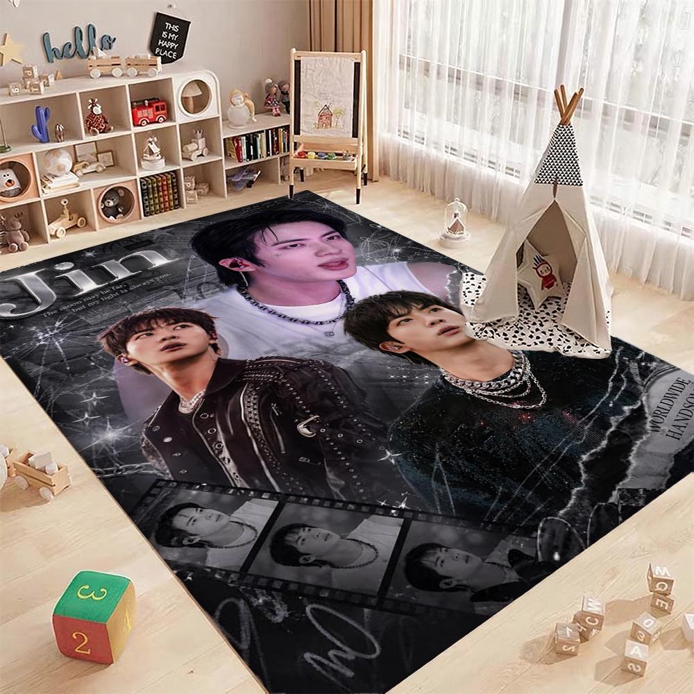 Idol Jin Stylish Black Fashion Indoor Rug Soft Texture Nonslip Carpet For Bathroom Kitchen Home Party Decor Valentine'S Day Gift