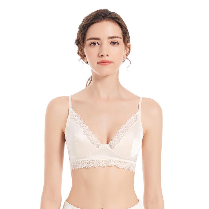 

Весеннее женское белье без стали, французские кружевные атласные сексуальные двойные бретели, модные новые бюстгальтеры L бежевый