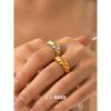 Anillo Europeo y Americano de Lujo Trenzado de Acero Inoxidable Roscado, Titanio Chapado en Oro de 18K, Joyería de Moda de Alta Gama para Mujer
