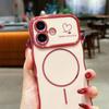 For iPhone 16 Magnetic Case Electroplating Wave Edge TPU Phone Cover Heart Pattern