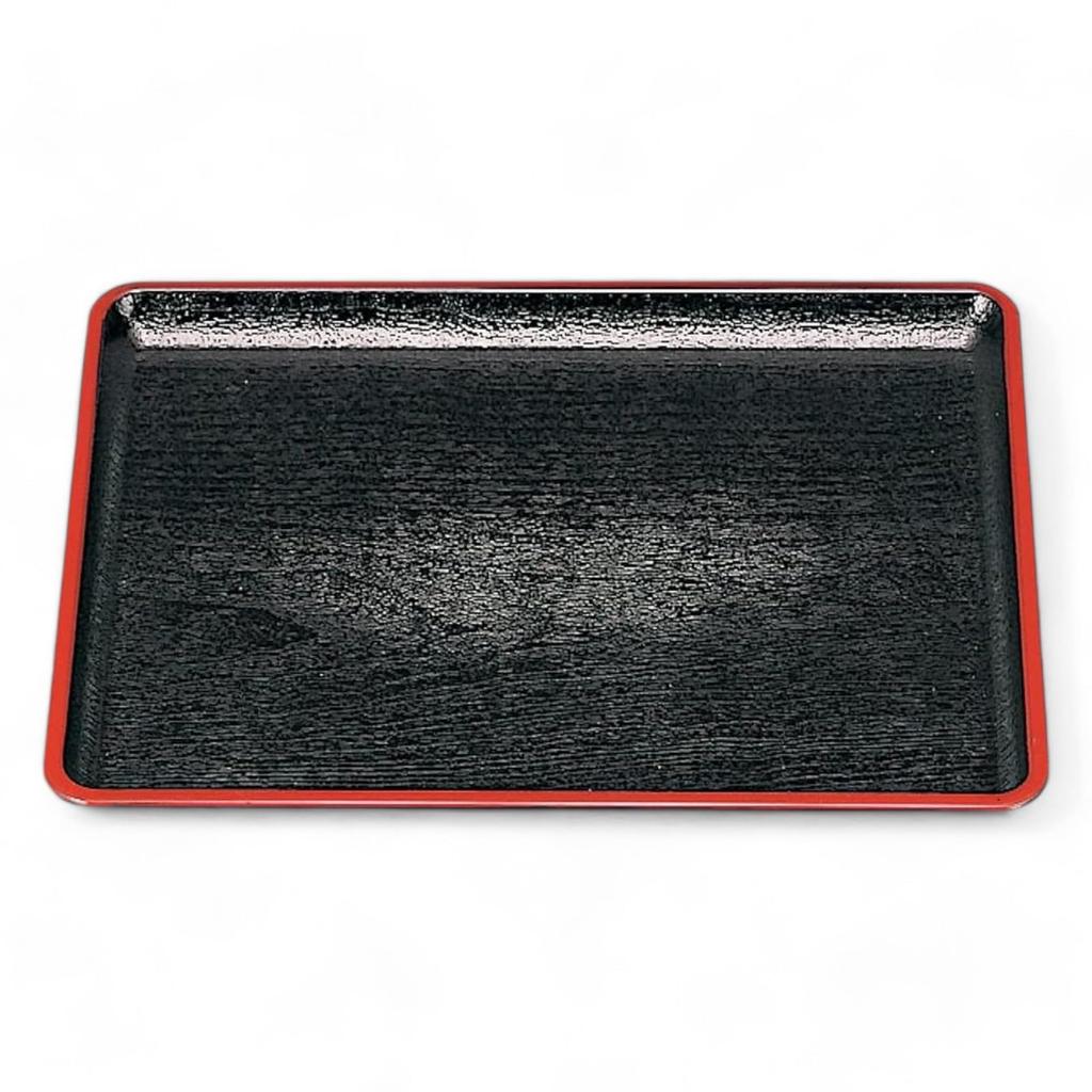 50cm Paulownia Wood Tray Black with Lacquerware Made in Japan J-kitchens (for Kaiseki) - Red, Non-Slip, (ABS Resin) -