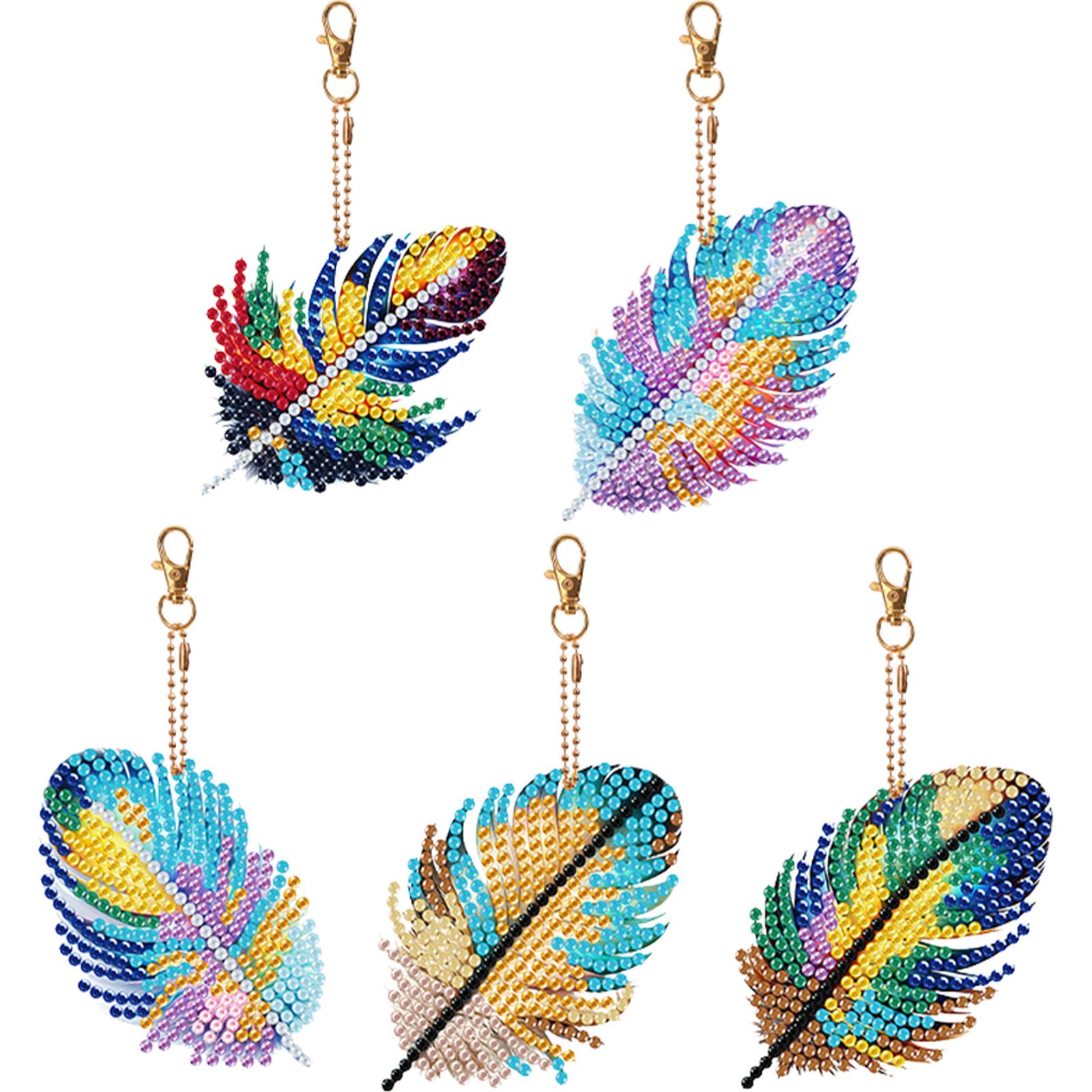 

5Pcs Double Sided Animal Feather Diamond Painting Keychain Diamond Painting Art Keychain Pendant for Home Birthday Party Decor