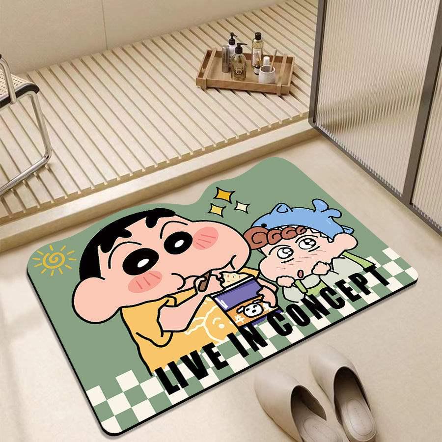 Crayon Shin-chan Quick-Dry Bathroom Diatomite Floor Mat - Non-Slip Absorbent Foot Pad