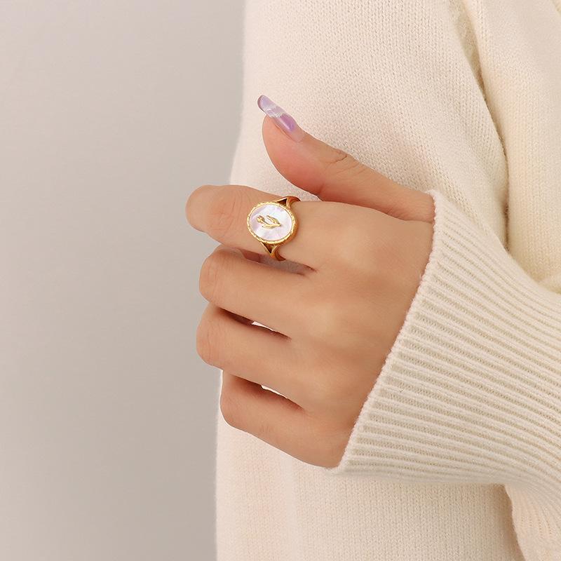 Elegant French Retro Bronze  White Mother-of-Pearl Tulip Ring - Colorfast Size 7