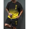 Heren Zomer Casual T-shirt en Korte Broek Set Verloop Letterpatroon Sportieve Tweedelige Set Stedelijke Mode Casual Trend Set
