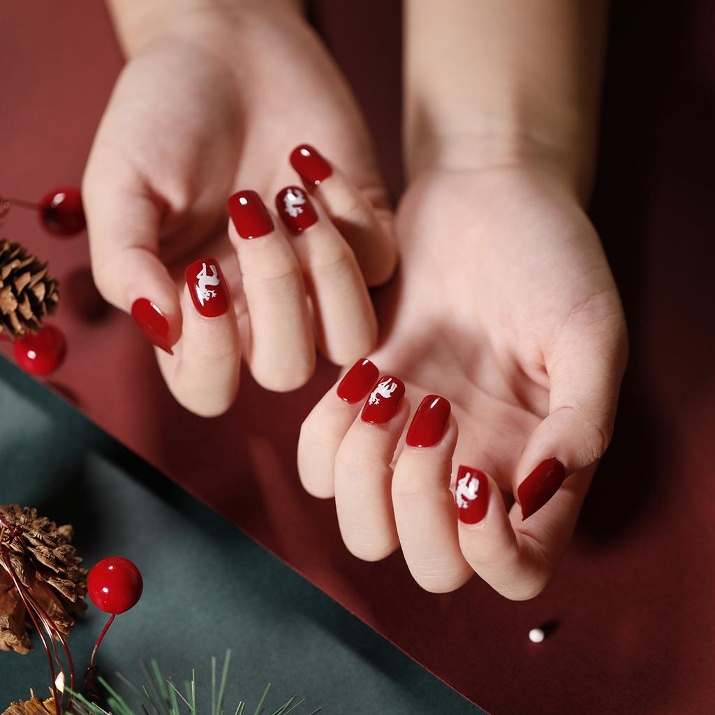 24 Stück Tragen Nagelkunst Fertig Weihnachtsserie Flacher Nagel Falscher Nagel Patch Abnehmbarer Nagelpatch