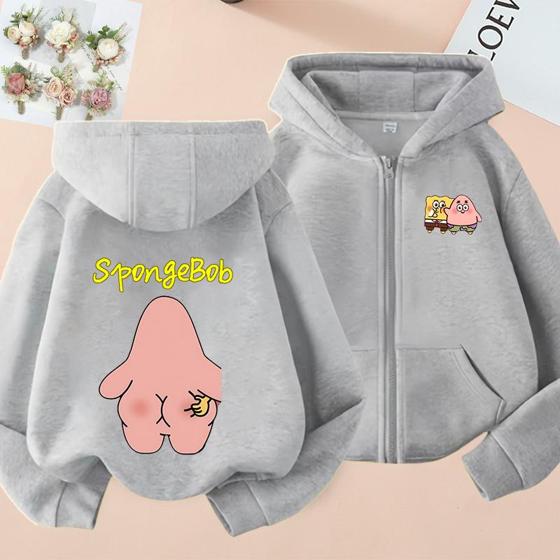 

Губка Боб Патрик Стар Мультфильм Аниме Семейная одежда Мальчики и Девочки Весна Осень И Зима Толстовка с капюшоном на молнии Свитера для родителей и детей 130
