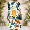 Women Multicolor Printed Criss Cross V Neck Long Sleeve Fitted Curved Hem Dress