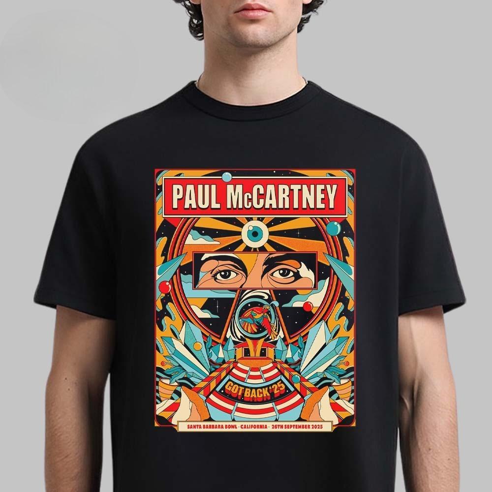 New Paul McCartney Las Vegas 2025 Venue Tee At Allegiant Stadium on October 4 2025 Got Back Tour 25 Guitar Black T-Shirt
