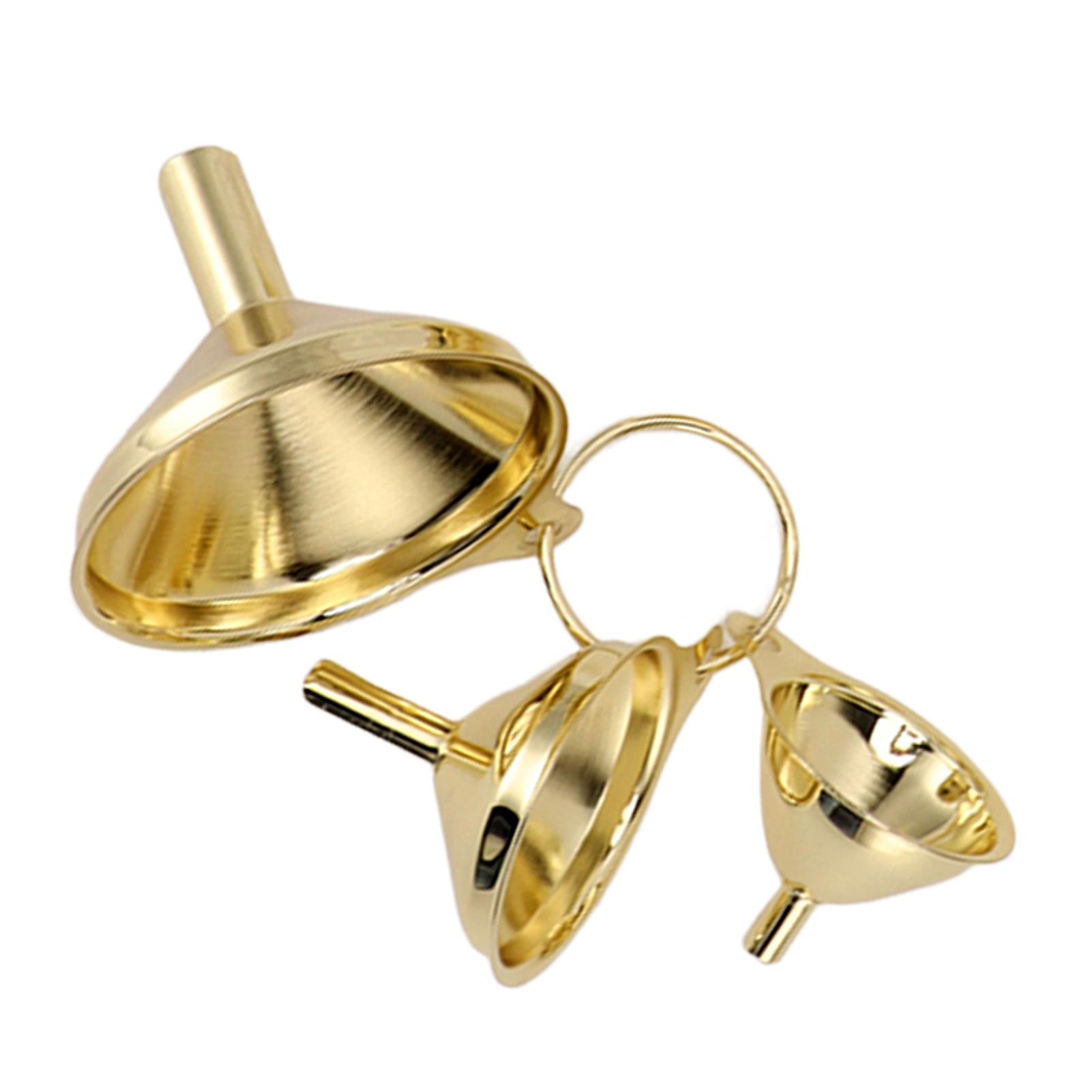 

3 Pieces Gold Stainless Steel Funnel Set Kitchen Oil Liquid Metal for Canning Kitchen Tools L