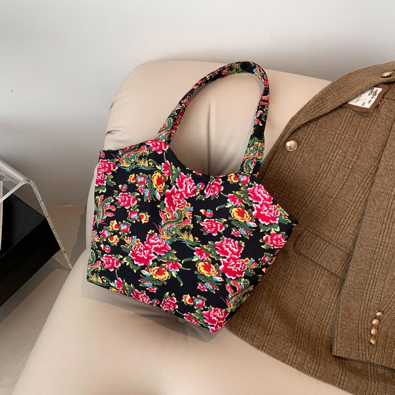 Popular Northeast Big Flower Bags2024 New Women's Large Capacity Tote Bag Ethnic Trend Shoulder Satchel Axillary