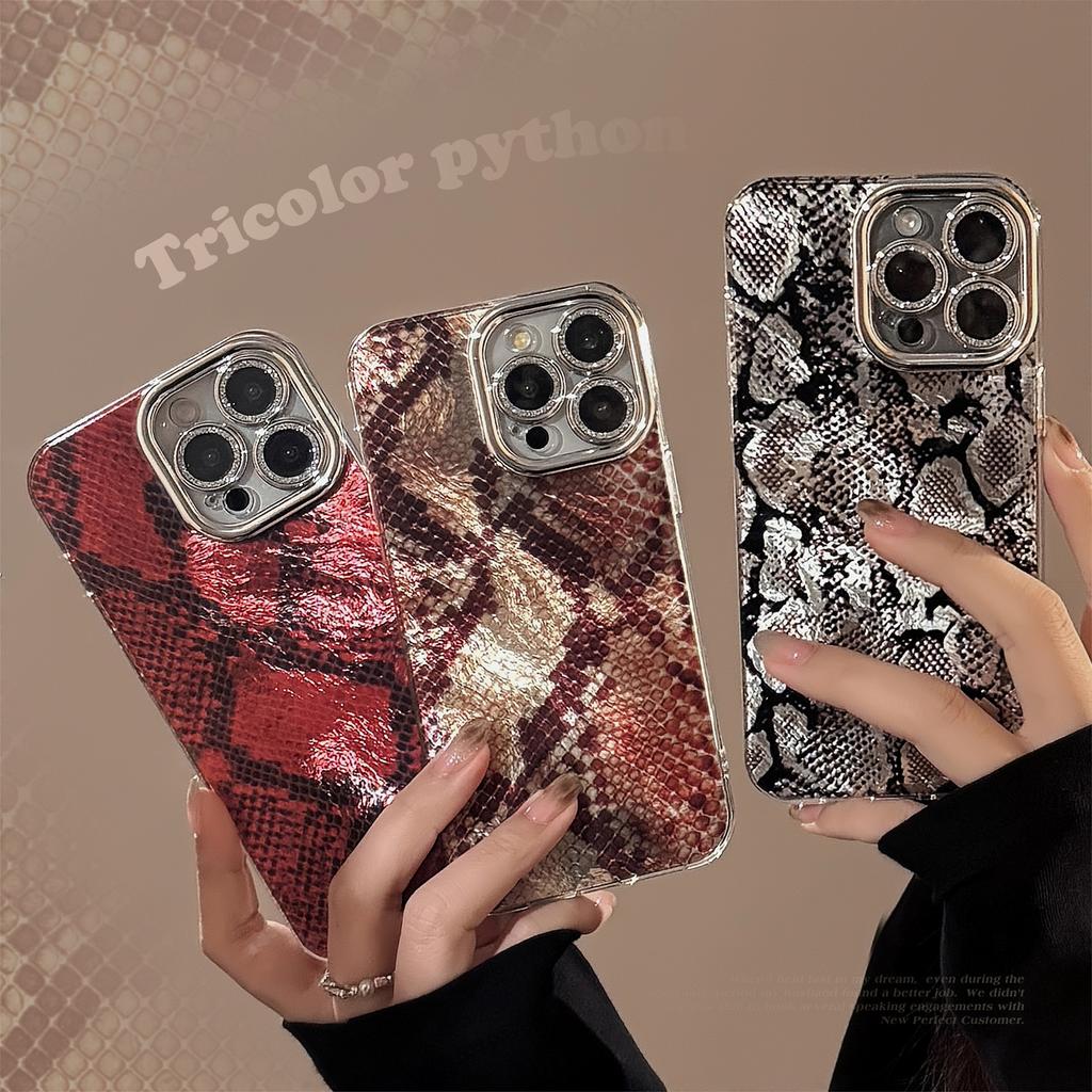High-end python-pattern phone case suitable for iPhone 16, 17 Pro Max, with lens film, iPhone 14, European and American style, personalized hard case
