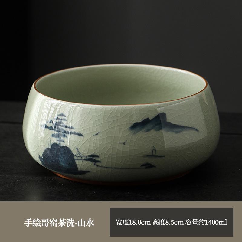 Glazed Hand-Painted Ge Kiln Jianshui Ceramic Extra Large Tea Washing Tea Residue Tank Water Tank Household Tea Set Tea Cup Washing Storage Bowl