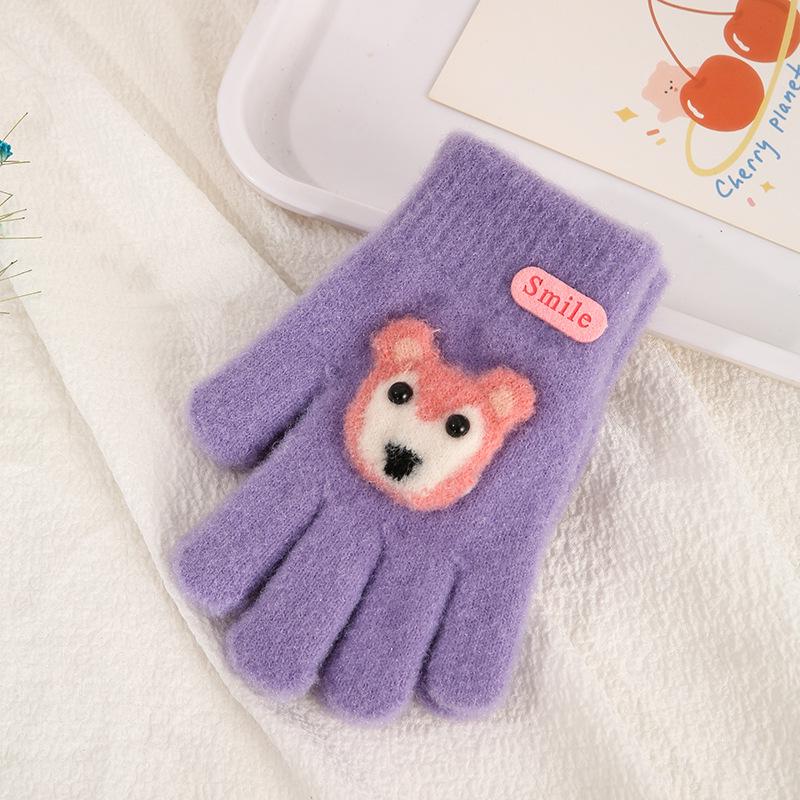 Luvas de Inverno Infantis Fofas de Urso Estilo Coreano - Quentes, À Prova de Frio, Design de Cinco Dedos para Meninos e Meninas