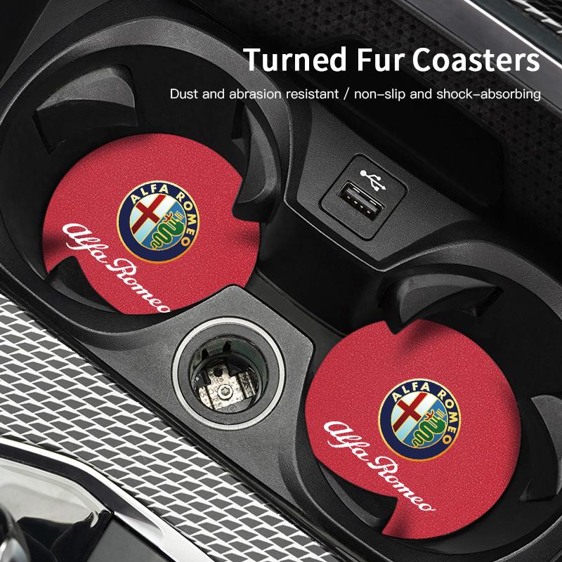 2 Pezzi Portabicchieri per Auto in Pelle Tappetino Portabicchieri d'Acqua per Alfa Romeo 4C 159 Spider Interni Auto Antiscivolo Tappetino Portabicchieri d'Acqua Tappi Valvole Pneumatici wzvc44