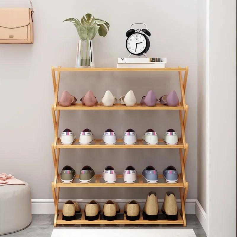 Multilayer Bamboo Folding Shoe Rack Entrance Hallway Storage Shelf Home Furniture Shoes Cabinet Space Saving Organizer