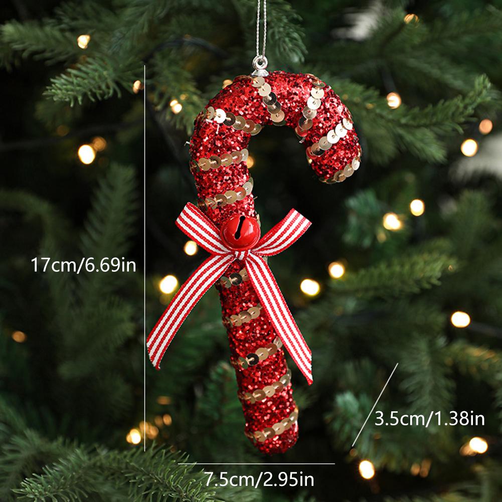 Sweet Christmas Tree Pendant Candy Cane Lollipop Christmas Ornament Red White Sparkling Candy Model for Home Party Deco