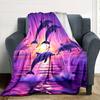Jumping Dolphins Purple Sunset Ocean Seascape Print Flannel Blanket Marine Wildlife Throw Blanket Soft Cozy Home Sofa Bed Decor