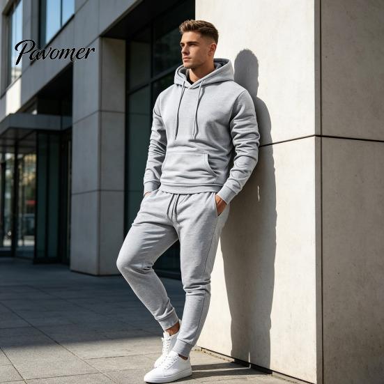 Comfortable Men Sportswear Hoodie Pants Two Piece Set for Men, Sports Hooded Sweatshirt Mens Athletic Tracksuit & Drawstring Sweatpants, Fall