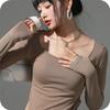 Q New Round Neck T-shirt Women Slit Bottom Circular Design Sense of The Public Bare Collarbone Slim Top Base Shirt