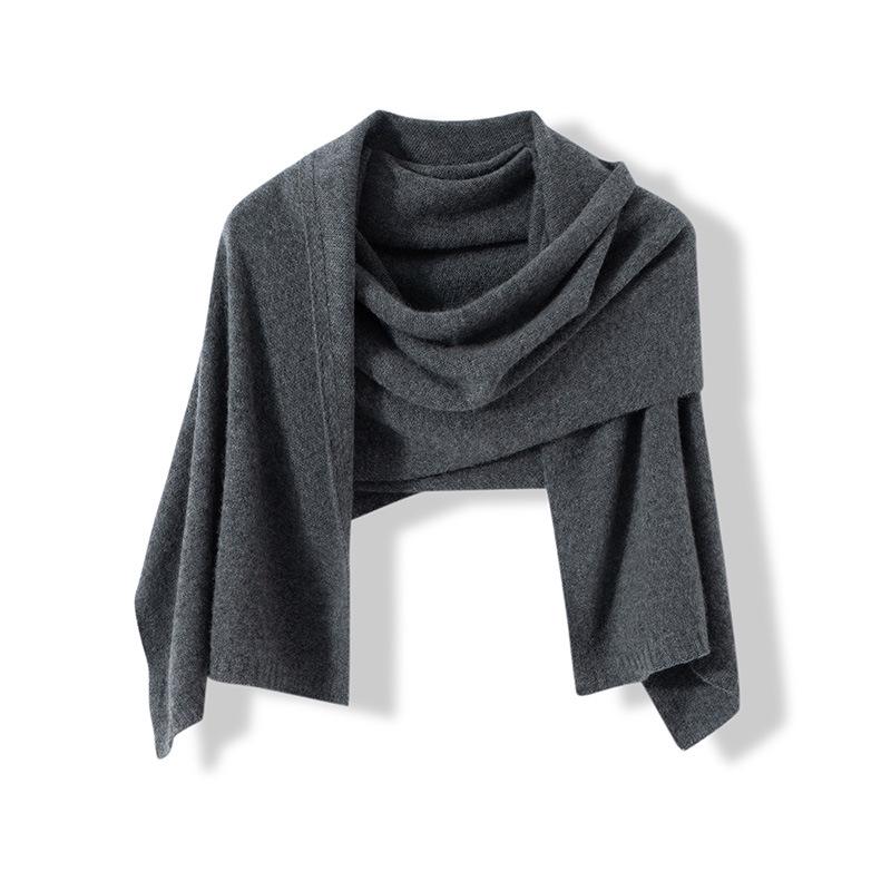 Women's 100% Pure Cashmere Solid Color Knit Shawl - Warm Fashion for Autumn & Winter
