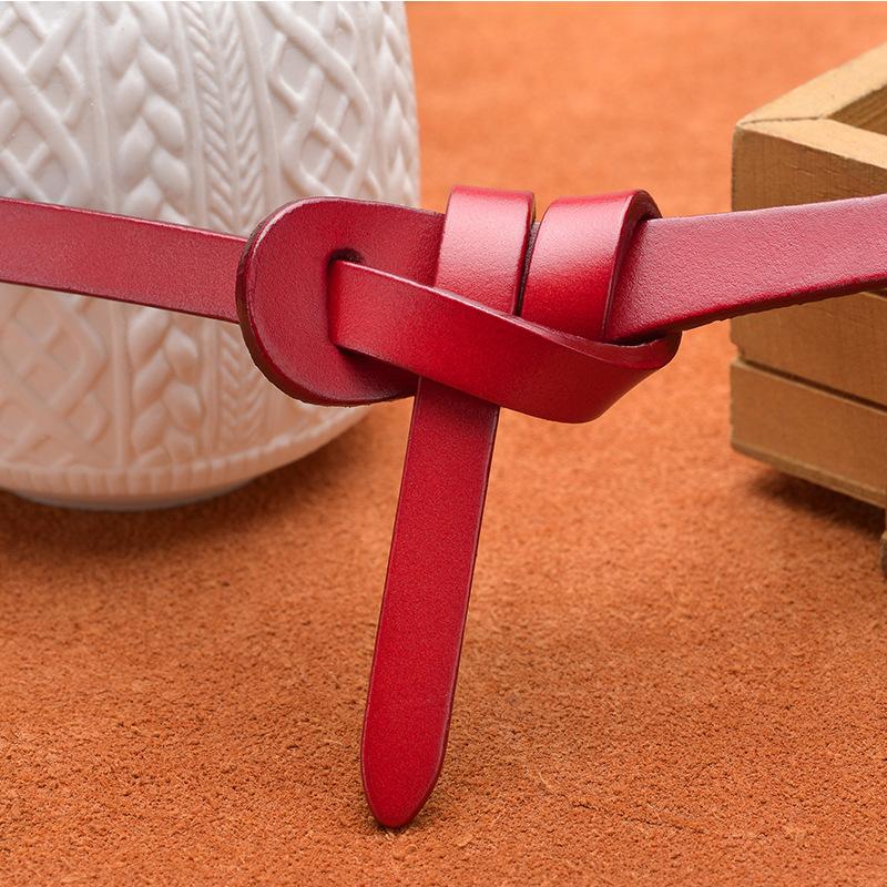 Cowhide Knotted Thin Belt Women S Decoration With Dress Leather Thin Casual Belt Women красный